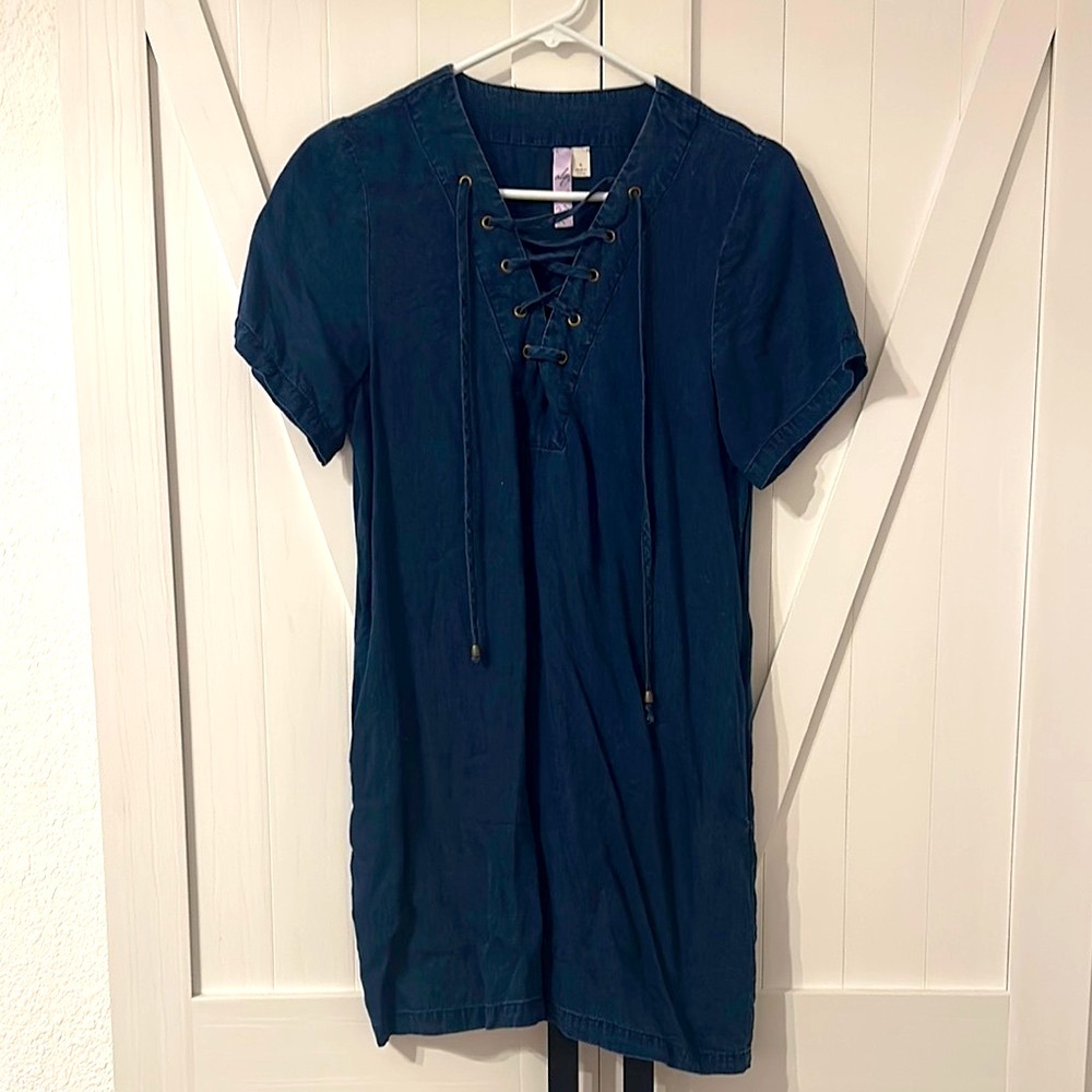 Dark Blue Lace-Up Dress